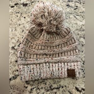 C.C Women's Knit Pom Beanie - Cream Multicolor